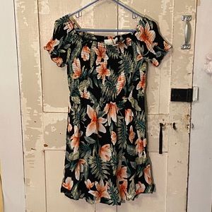 Strapless Salty Lemon Tropical Print Dress